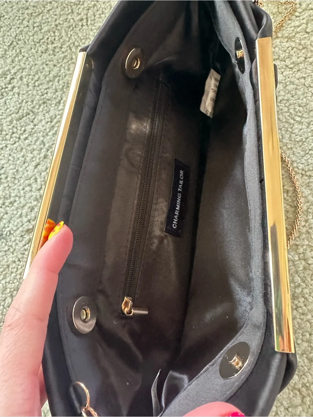 Black Evening Clutch with Gold Chain Strap